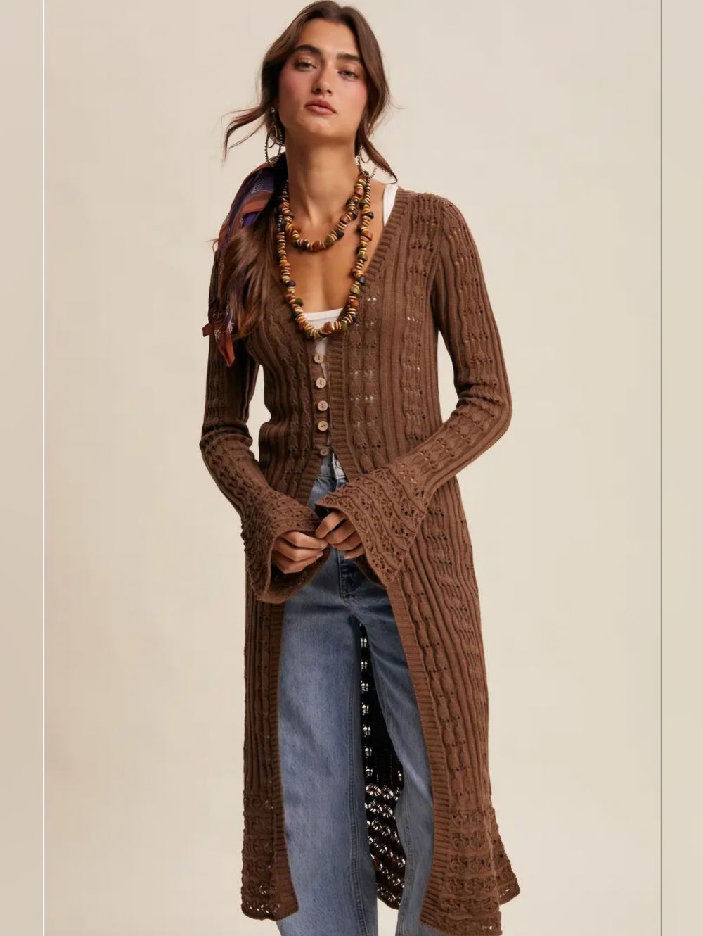 #1514 Listicle Mocha Muse Boho Duster Cardigan - Picture 2 of 10